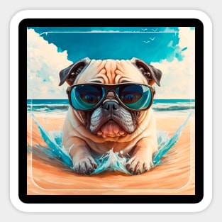 Pug on beach Sticker